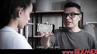 Hot brunette with big melons is wearing sandals with high heels during the time that riding her lover's dong