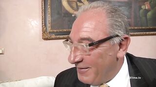 Elderly guy is about to bang a horny, Asian brunette, Cristina Miller and make her moan