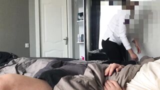 Stepsister caught stroking and sat on a knob