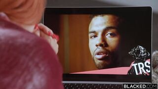 Red haired woman, Maitland Ward is having sex with a black dude, after smokin' a cigarette