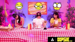 OOPSIE - Eating Contest Turns LESBIAN BELT-ON THREE-SOME! Eliza Ibarra, Alexis Tae, Charlotte Sins
