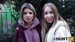 Pleasant golden-haired sweetheart with small breasts is riding a rock hard shlong in front of her bestie