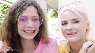 Lewd teens Lika Star & Sofi Smile share a dong