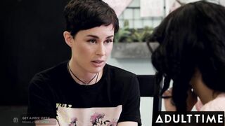 ADULT TIME - Lesbian MILF Seduces Petite Straight Angel Into Interracial Twat Eating