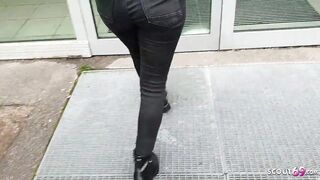 German teen with bushy hair, Luna Richter got banged in the elevator after sucking a stranger's shlong