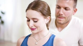 Vehement golden-haired woman with glasses and big, firm breasts, Cory Pursue is moaning while getting screwed