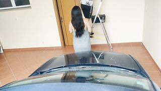 Insatiable housewife is about to have sex with a slutty electrician instead of her husband