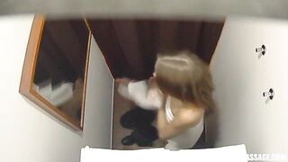 Glamorous teen is about to get a rear screw in a massage room, free of any charge