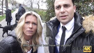 DEBT4k Debt collector fucks the bride in white dress and stockings