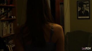 two hardcore lesbians in business suits jump on a busty golden-haired milf for a superb trio lesbian action