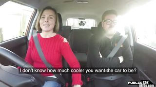 British babe screwed in car on public road before sperm flow