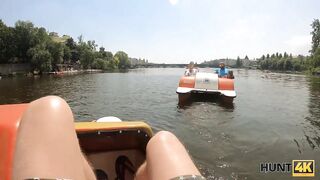 HUNT4K. Stud does smokin' hawt girl's cherry in front of her boyfriend