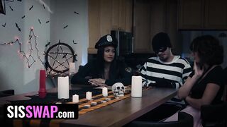 SisSwap - Costume Party With StepSisters Serena Santos & Leana Lovings Ends With Hardcore Foursome