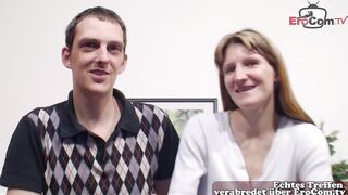 Real German couple makes first three-some Hunk+Boy+Female at amateur casting