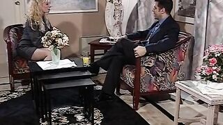 three outstanding German ladies sharing a loaded pecker in the office