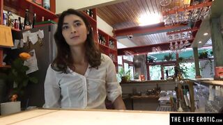 This slutty waitress can't resist masturbating in the cafe