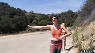 Roving gang of hipster whores fuck a random man