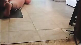 Day in the Life: slave Cleans Floor With Tongue Shackled and Plugged (non-sexual lifestyle kink)