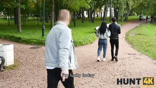 HUNT4K. Naughty hotty asks chap to sneak inside while BF reads poems