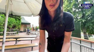 Risky public sex in the throne-room. Fucked a McDonald's worker 'coz of spilled soda! - Eva Soda