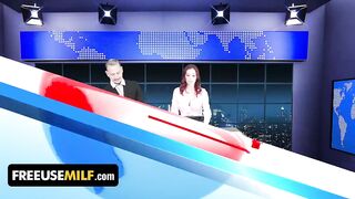 ChannelSkeet Breaking News - Hunk News Anchor FreeUse Bangs His Redhead Colleague & 18yo Protester