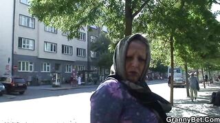 Huge-chested blonde grandma picked up for shlong-riding