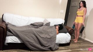 Horny Wife Bangs His Friend on the Bed- Lets Husband Eat Creampie and Fuck Right After