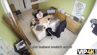 VIP4K. Modest brunette has impure sex for cash in the loan agency