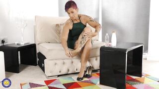 Older Redhead Plays With Her Feet & Her Squirting Tight Snatch