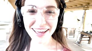 Busty brunette Lily Lou Shows her Skills with Guns and Jocks