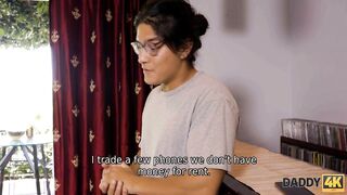 DADDY4K. Red-haired gal hooks up BF's father to get cash to pay for rent