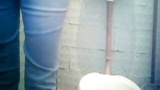 Tiny bush woman peeing in throne-room