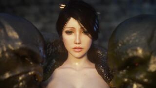 Busty Asian Gal Got Big Wang Orc Double Penetration and Creampie