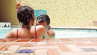 RISKY SEX IN PUBLIC WITH A SLIM PETITE WITH A CONSTRICTED VAGINA IN THE POOL