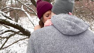 Wife gets giant public double creampie in snow storm from husband and friend / Sloppy seconds