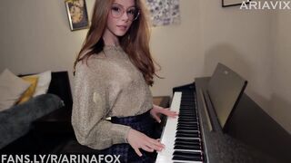 Music is pleasure when a student has no panties - piano lessons - SEX with Teacher - cum on face
