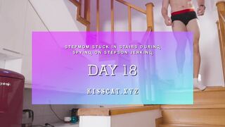 DAY 18 - Step mommy stuck in stairs when step son jerk off ???? Stepson bangs step mother and cum inside