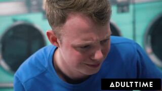 ADULT TIME - Clueless Teen In Nature's Garb And Screwed Group Of Nasty MILFs At Laundromat!