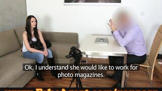 FakeAgent Hot brunette takes first time creampie