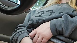 Natural Hairy Pussy Babe Masturbates and Squirts in In and Out Drive Thru