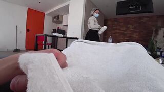 ADVENTURE IN HOTEL: two hotel maids caught me stroking and almost got a fight over my knob