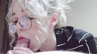 Coarse Sloppy Deepthroat of Nerdy Golden-haired Teen in Glasses