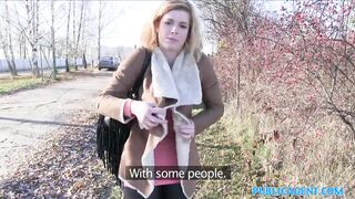 Public Agent Hawt Lost golden-haired sucks stranger’s weenie for cash