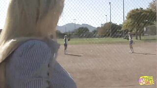 Big teats get very hard as a lesbian pinches 'em and cums