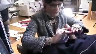 2 British Matures Suck Off a Lucky Stud