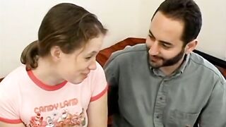 Unshaved schoolgirl sucks and fucks her teacher