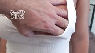 Barely legal teen with big tits is sucking and riding a big, hard cock like a pro