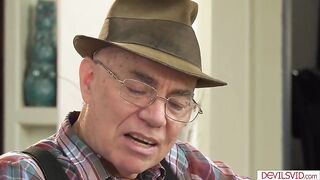 Elderly dude is using every opportunity to bang a impure minded, teen brunette from the neighborhood