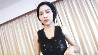 Slim brunette ladyboy Bor strips her white skirt and gets screwed in booty