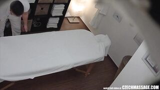 Brunette Sexy Honey Secretly Screws on Massage Table